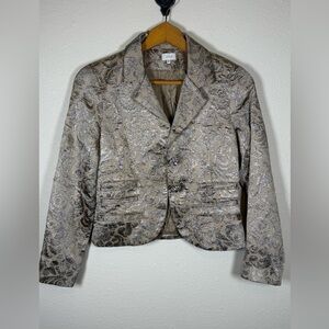 Ruth Metallic Jacquard Tan Gold Jacket Vintage Silk Lined Sz 2